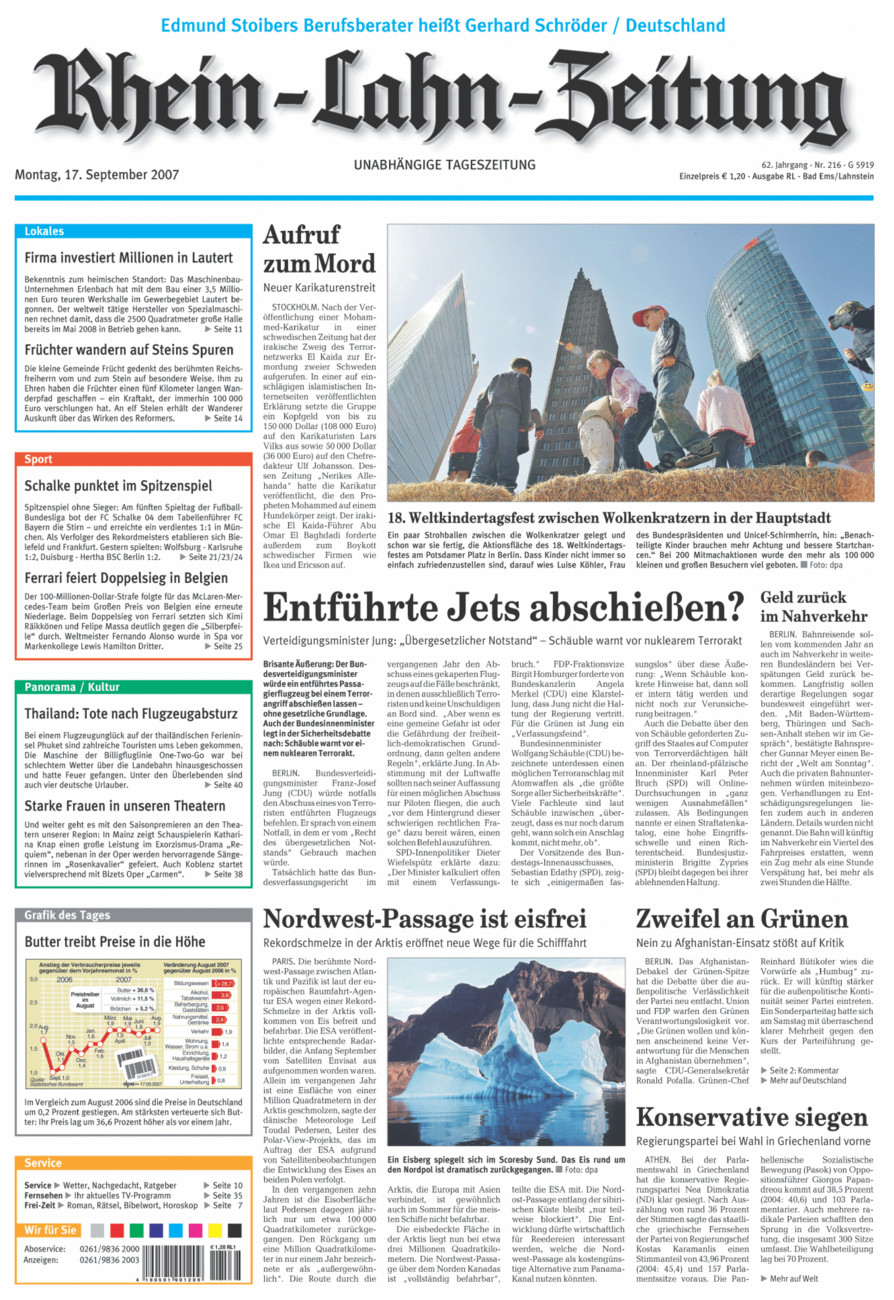 Rhein-Lahn-Zeitung vom Montag, 17.09.2007