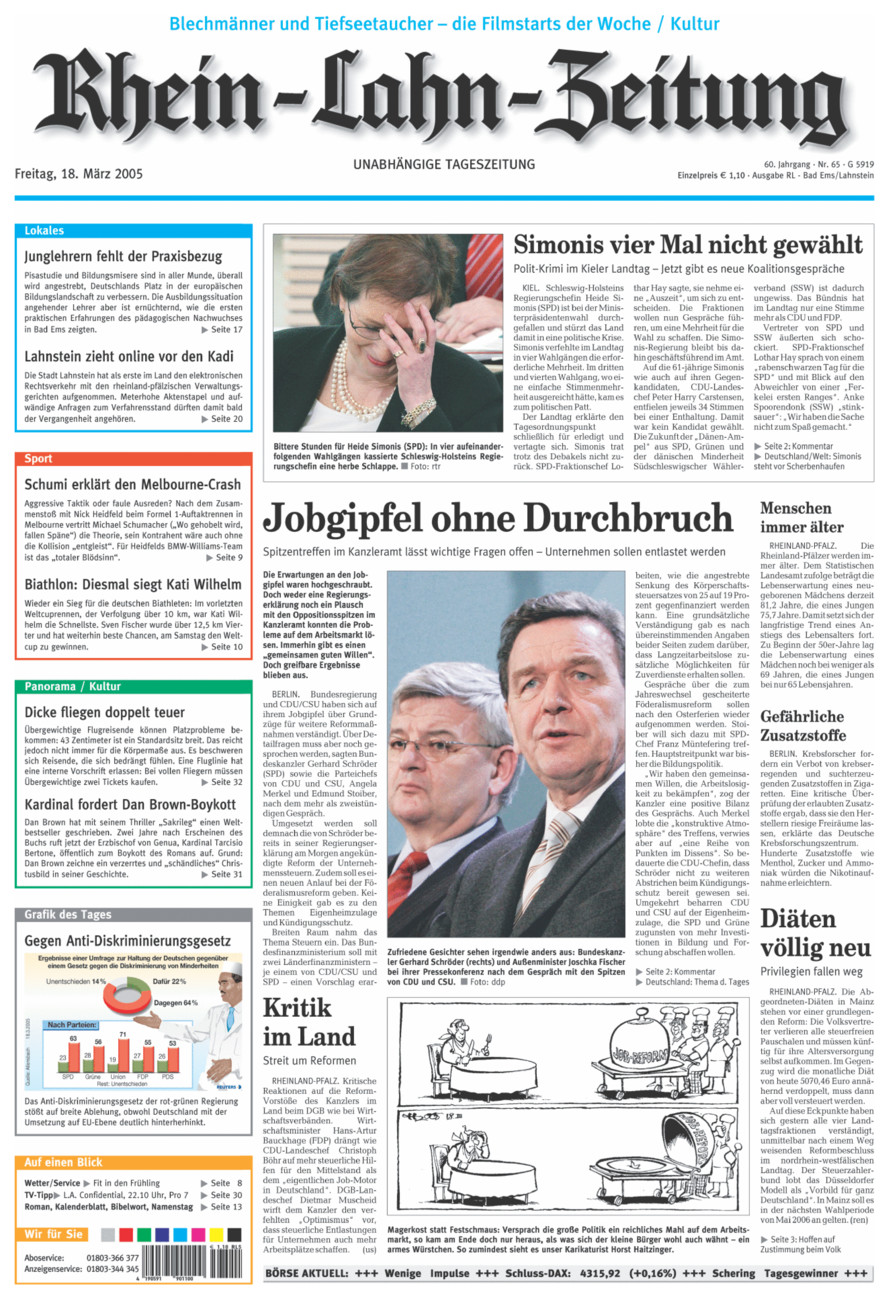 Rhein-Lahn-Zeitung vom Freitag, 18.03.2005