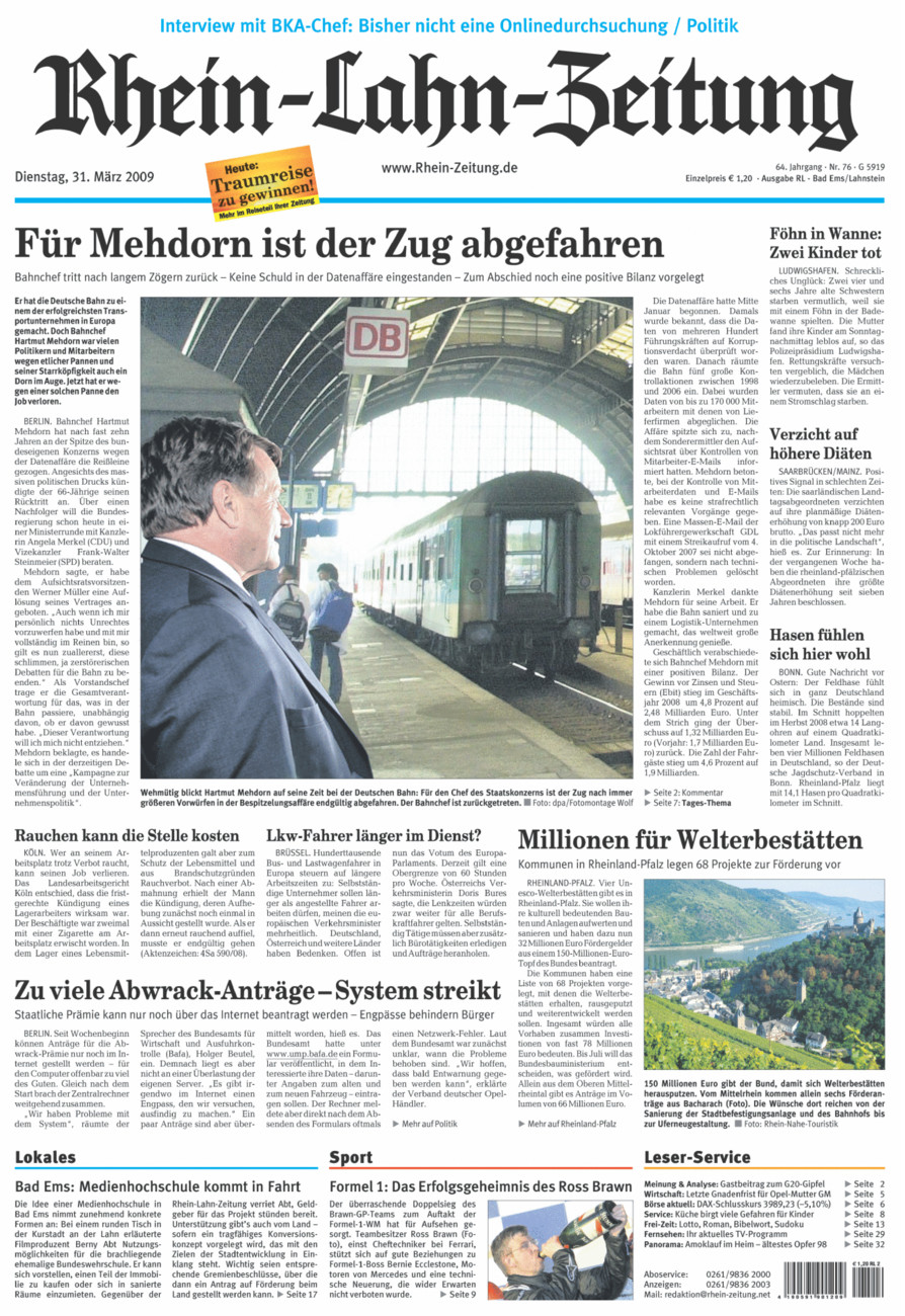 Rhein-Lahn-Zeitung vom Dienstag, 31.03.2009