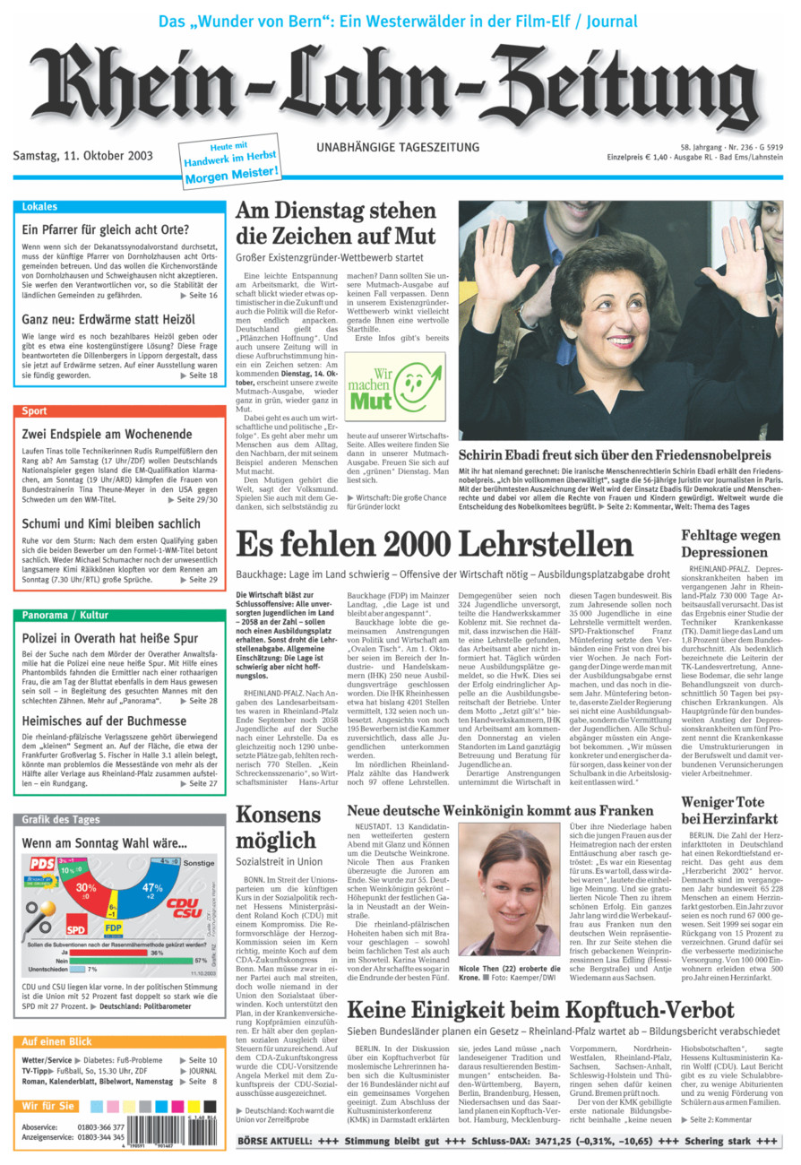 Rhein-Lahn-Zeitung vom Samstag, 11.10.2003