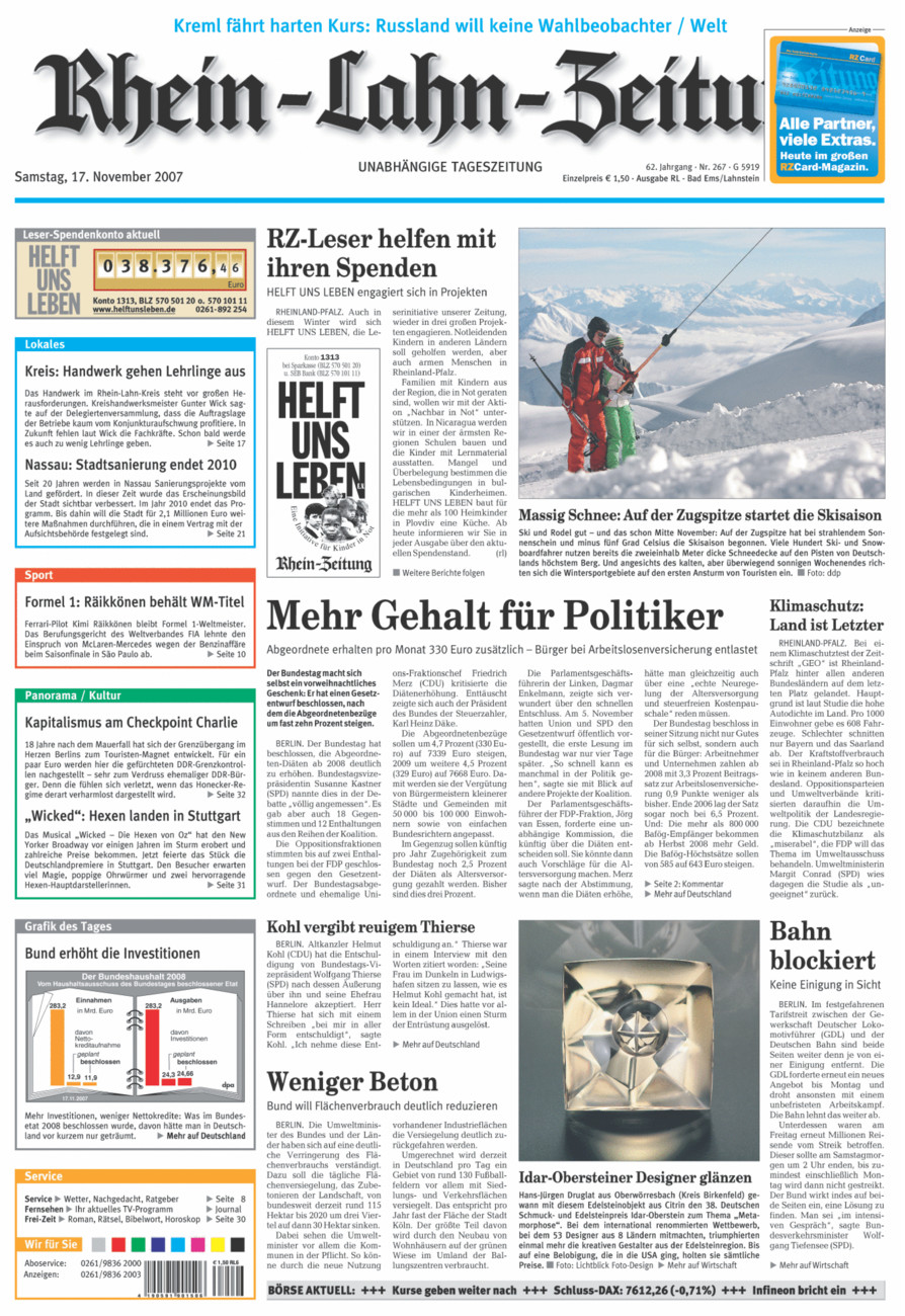 Rhein-Lahn-Zeitung vom Samstag, 17.11.2007