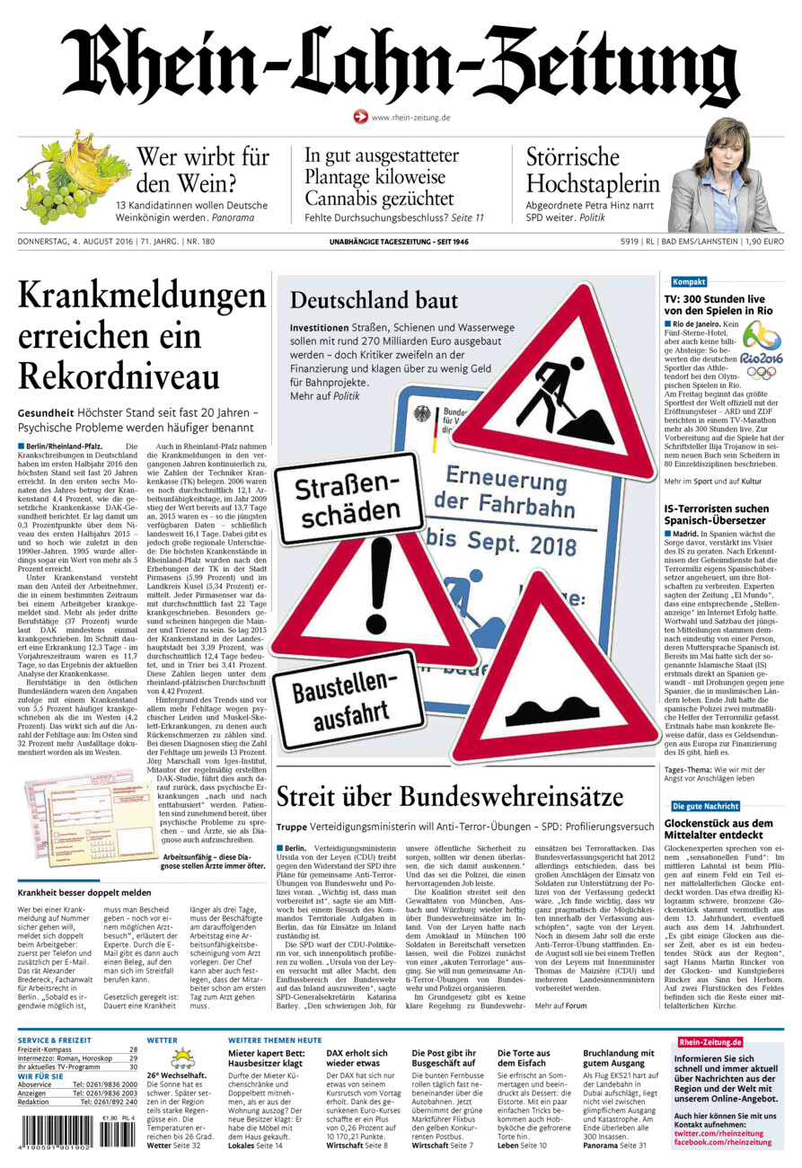 Rhein-Lahn-Zeitung vom Donnerstag, 04.08.2016
