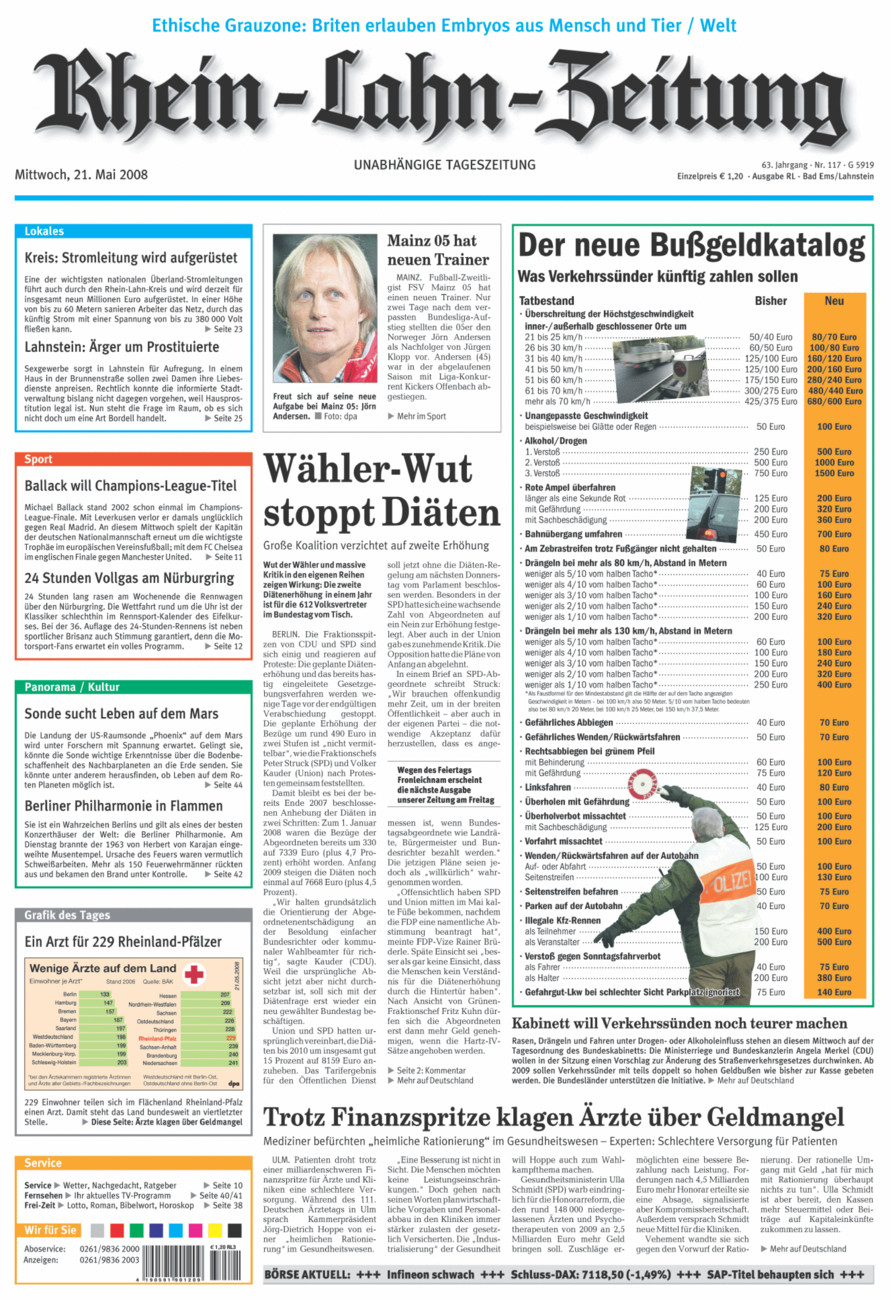 Rhein-Lahn-Zeitung vom Mittwoch, 21.05.2008