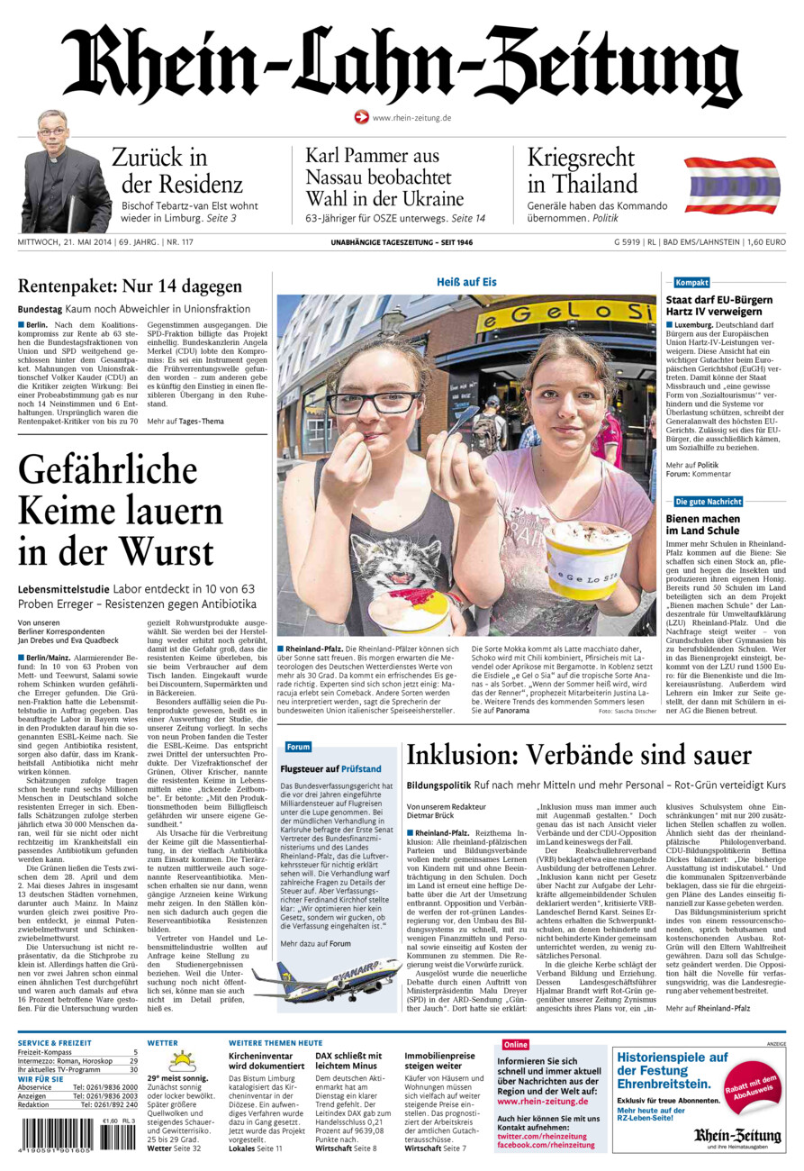 Rhein-Lahn-Zeitung vom Mittwoch, 21.05.2014