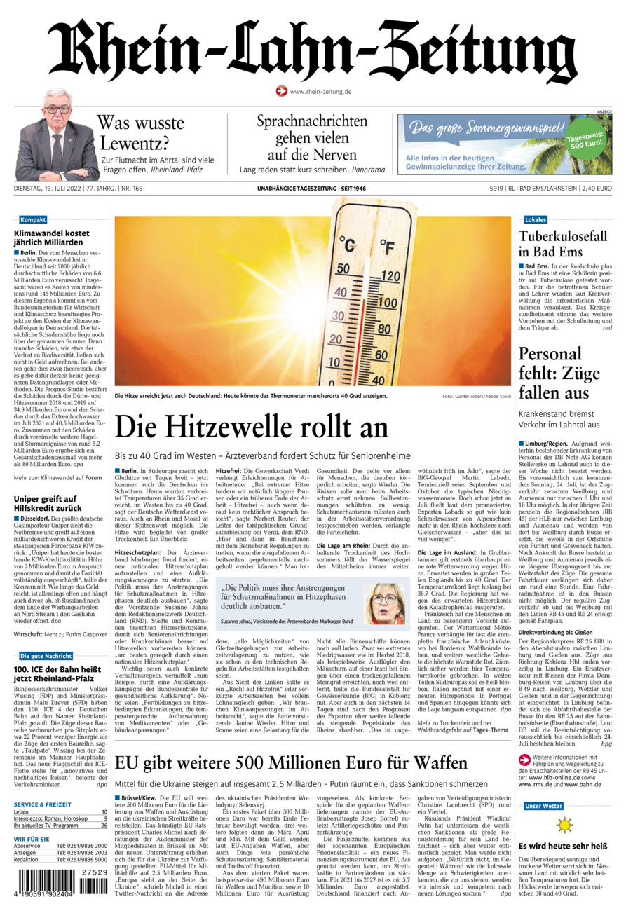 Rhein-Lahn-Zeitung vom Dienstag, 19.07.2022