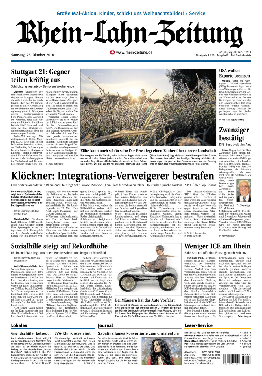 Rhein-Lahn-Zeitung vom Samstag, 23.10.2010