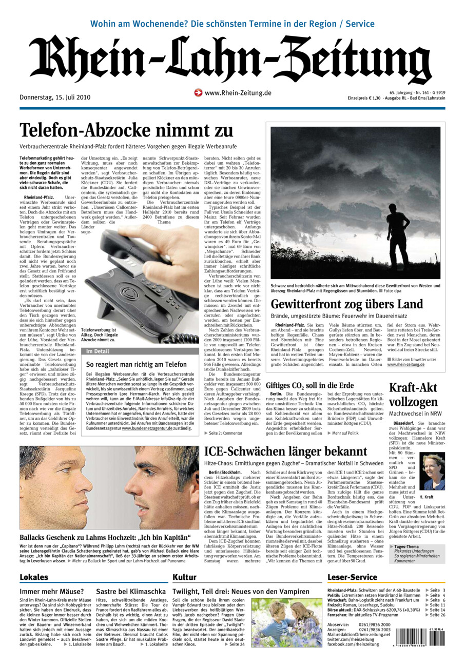 Rhein-Lahn-Zeitung vom Donnerstag, 15.07.2010