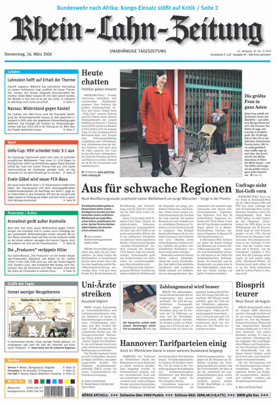 Rhein-Lahn-Zeitung vom Donnerstag, 16.03.2006