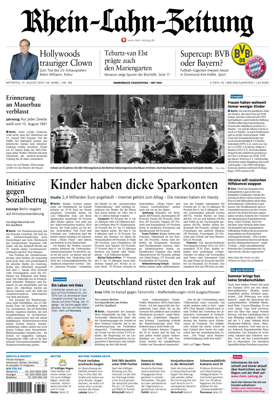 Rhein-Lahn-Zeitung vom Mittwoch, 13.08.2014