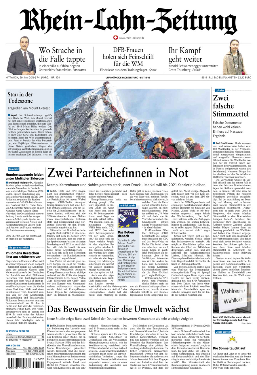 Rhein-Lahn-Zeitung vom Mittwoch, 29.05.2019