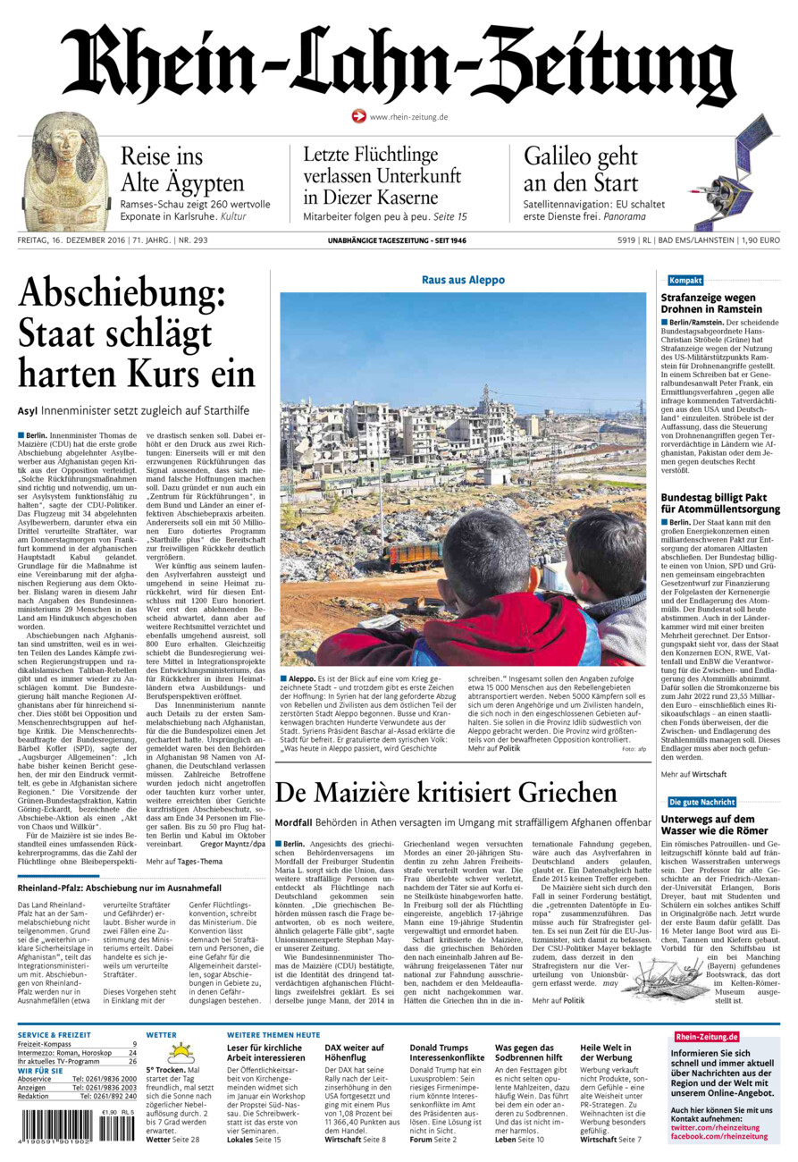 Rhein-Lahn-Zeitung vom Freitag, 16.12.2016