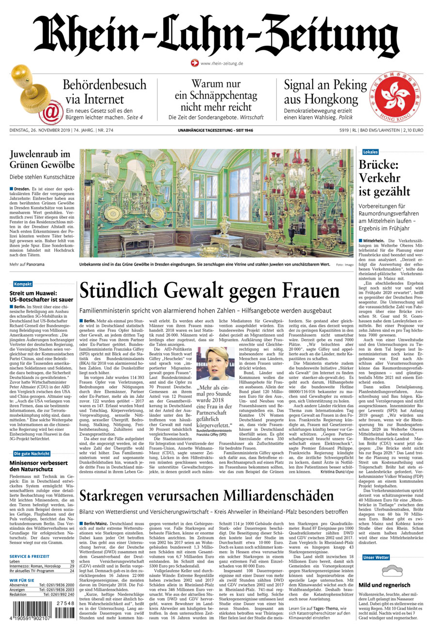 Rhein-Lahn-Zeitung vom Dienstag, 26.11.2019