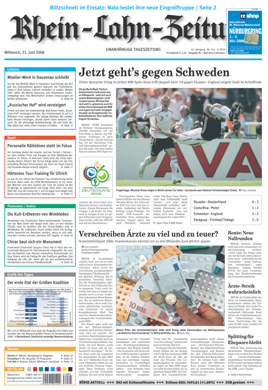 Rhein-Lahn-Zeitung vom Mittwoch, 21.06.2006