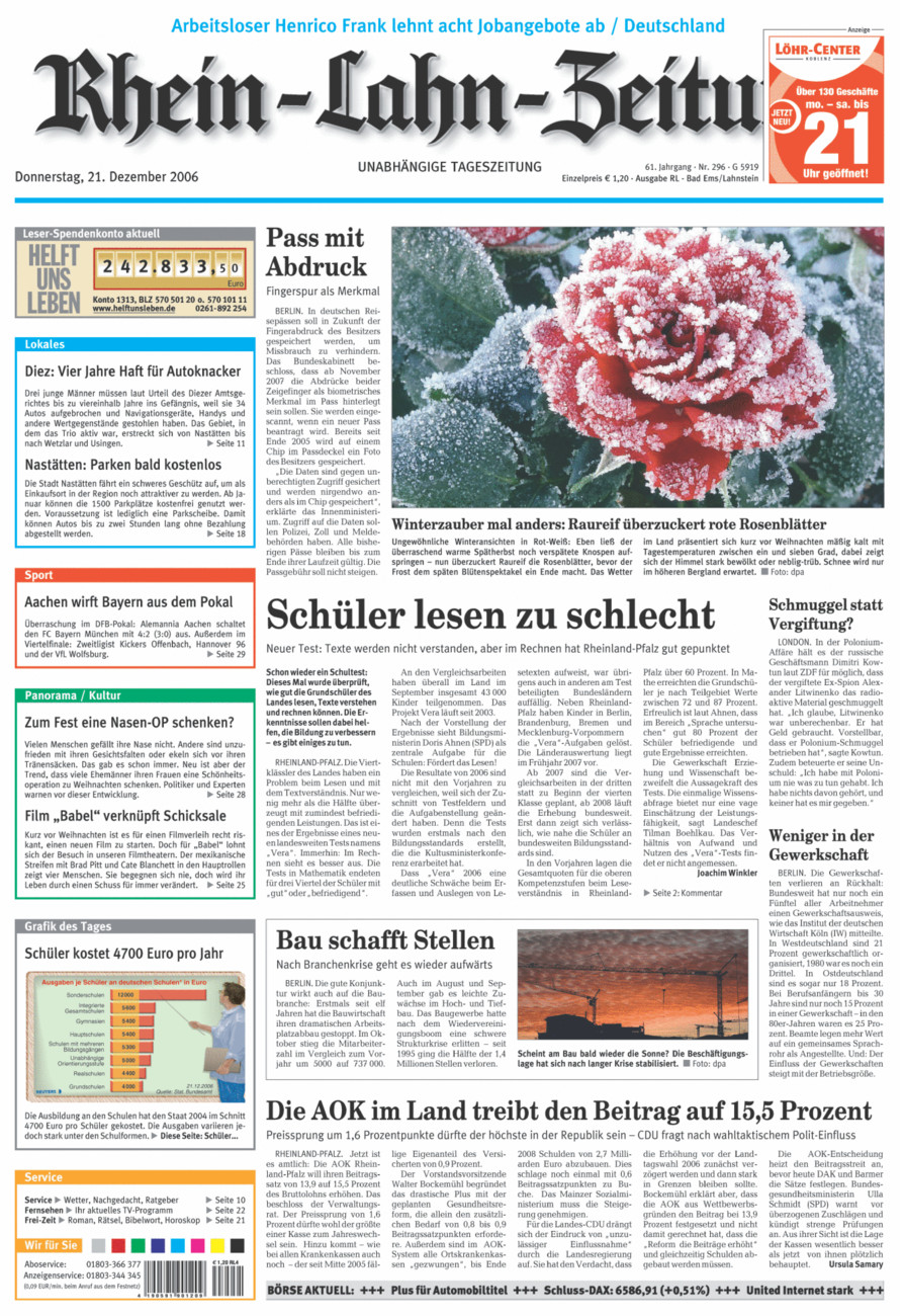 Rhein-Lahn-Zeitung vom Donnerstag, 21.12.2006