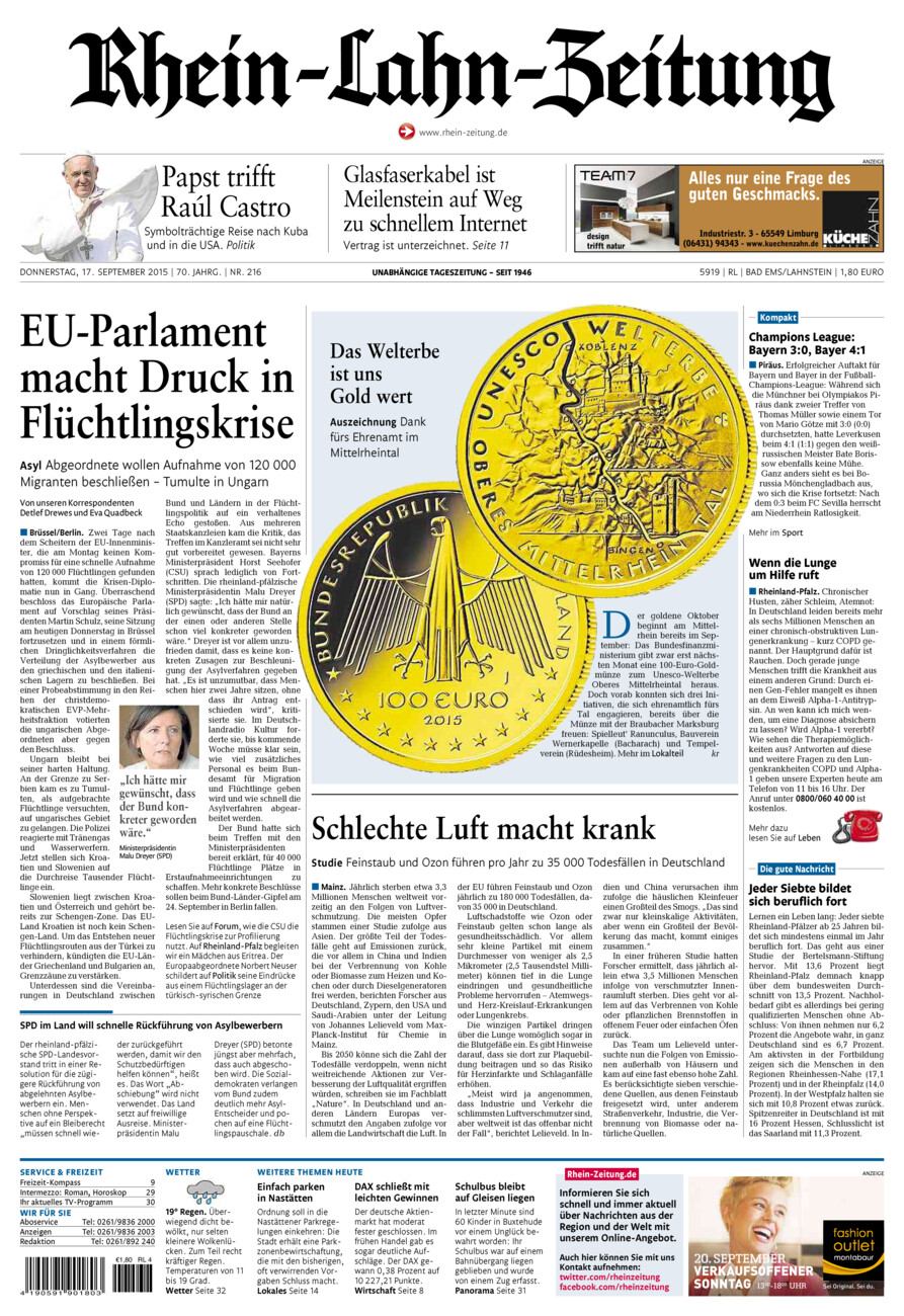 Rhein-Lahn-Zeitung vom Donnerstag, 17.09.2015