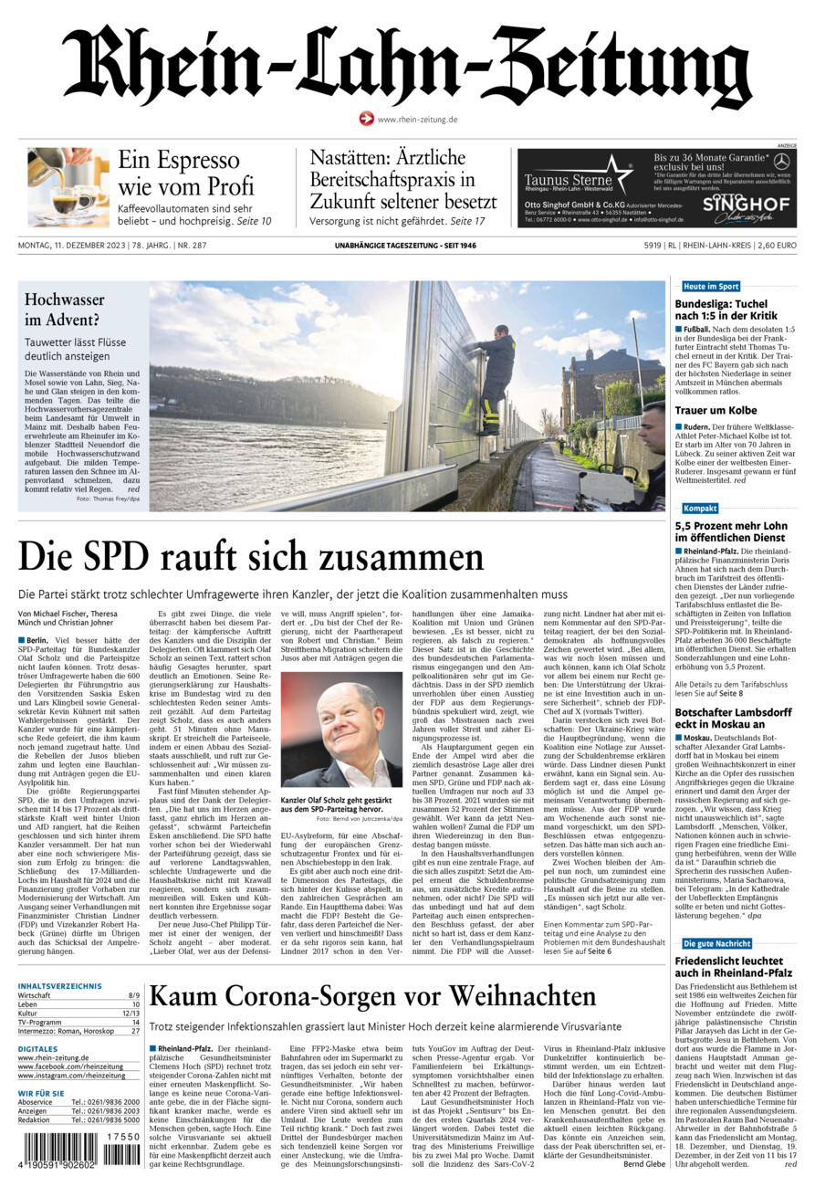 Rhein-Lahn-Zeitung vom Montag, 11.12.2023
