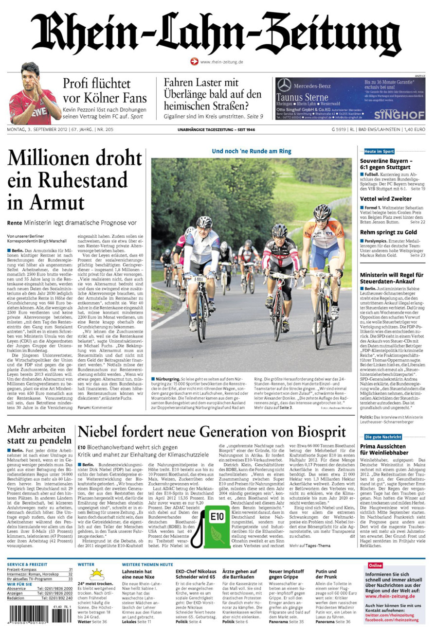 Rhein-Lahn-Zeitung vom Montag, 03.09.2012