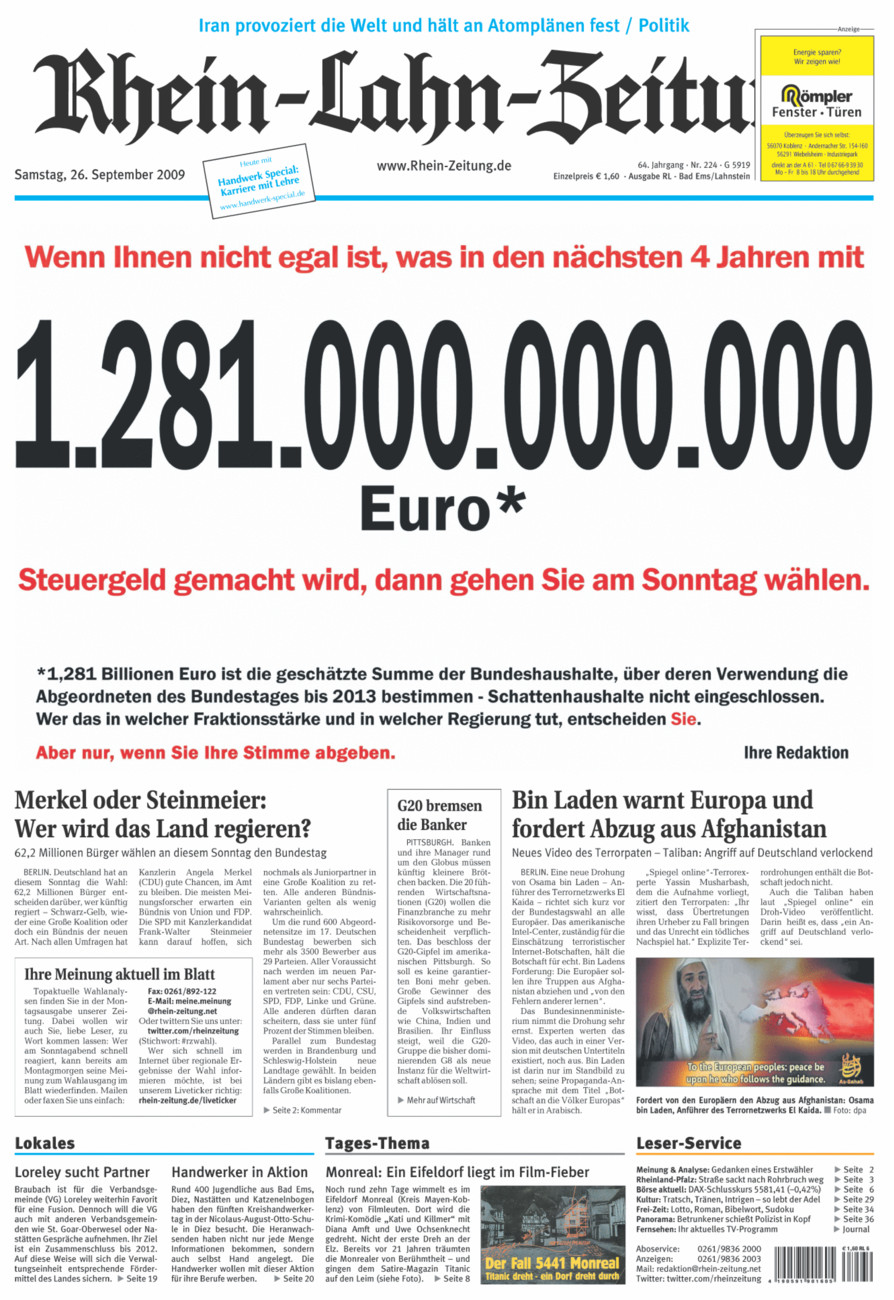 Rhein-Lahn-Zeitung vom Samstag, 26.09.2009