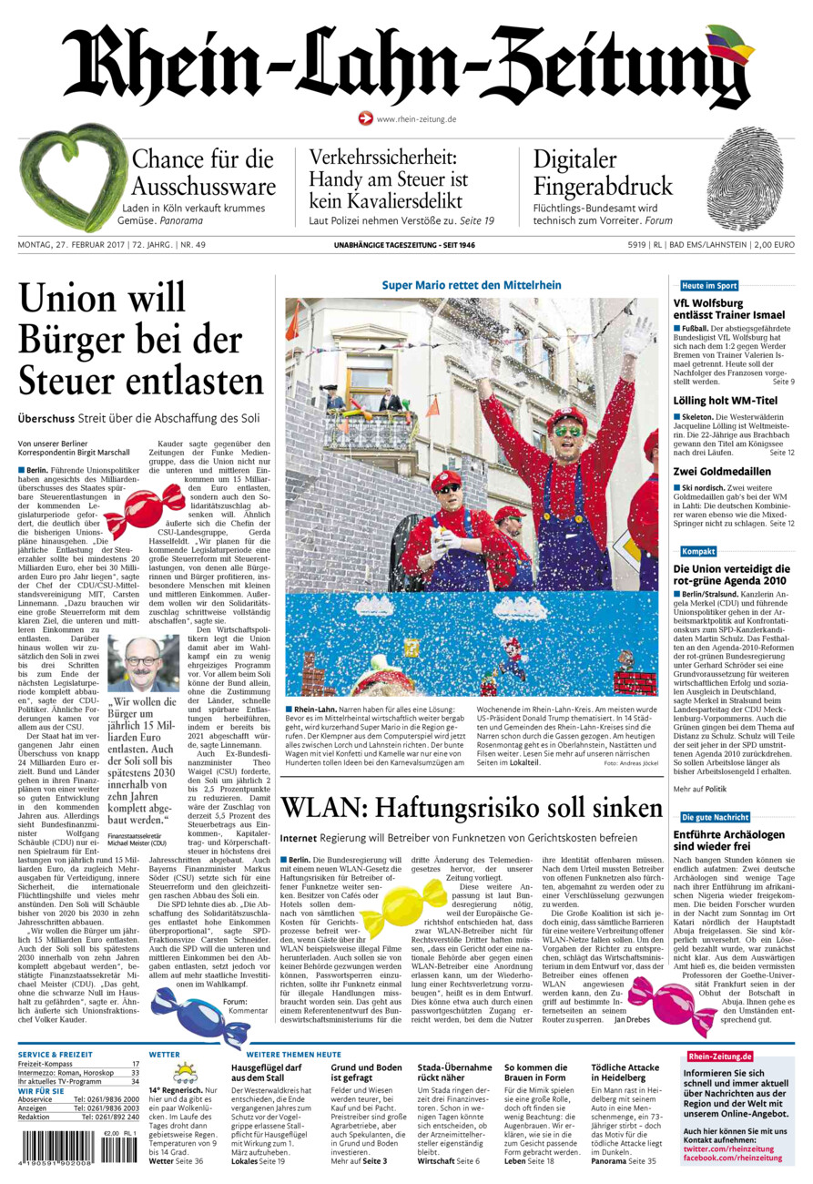 Rhein-Lahn-Zeitung vom Montag, 27.02.2017