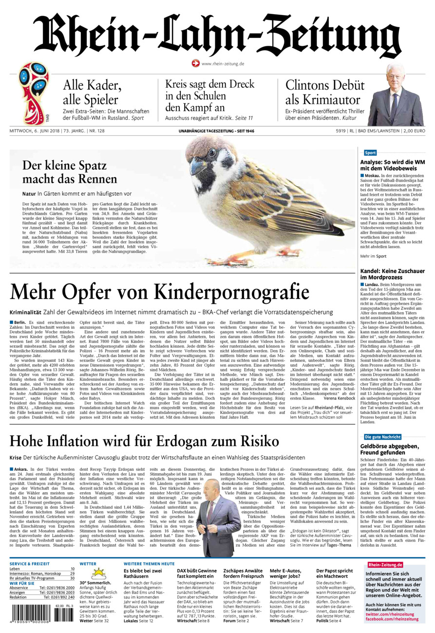 Rhein-Lahn-Zeitung vom Mittwoch, 06.06.2018