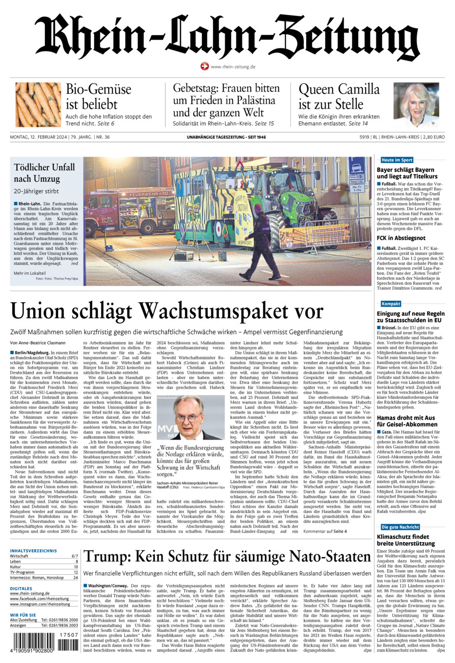 Rhein-Lahn-Zeitung vom Montag, 12.02.2024