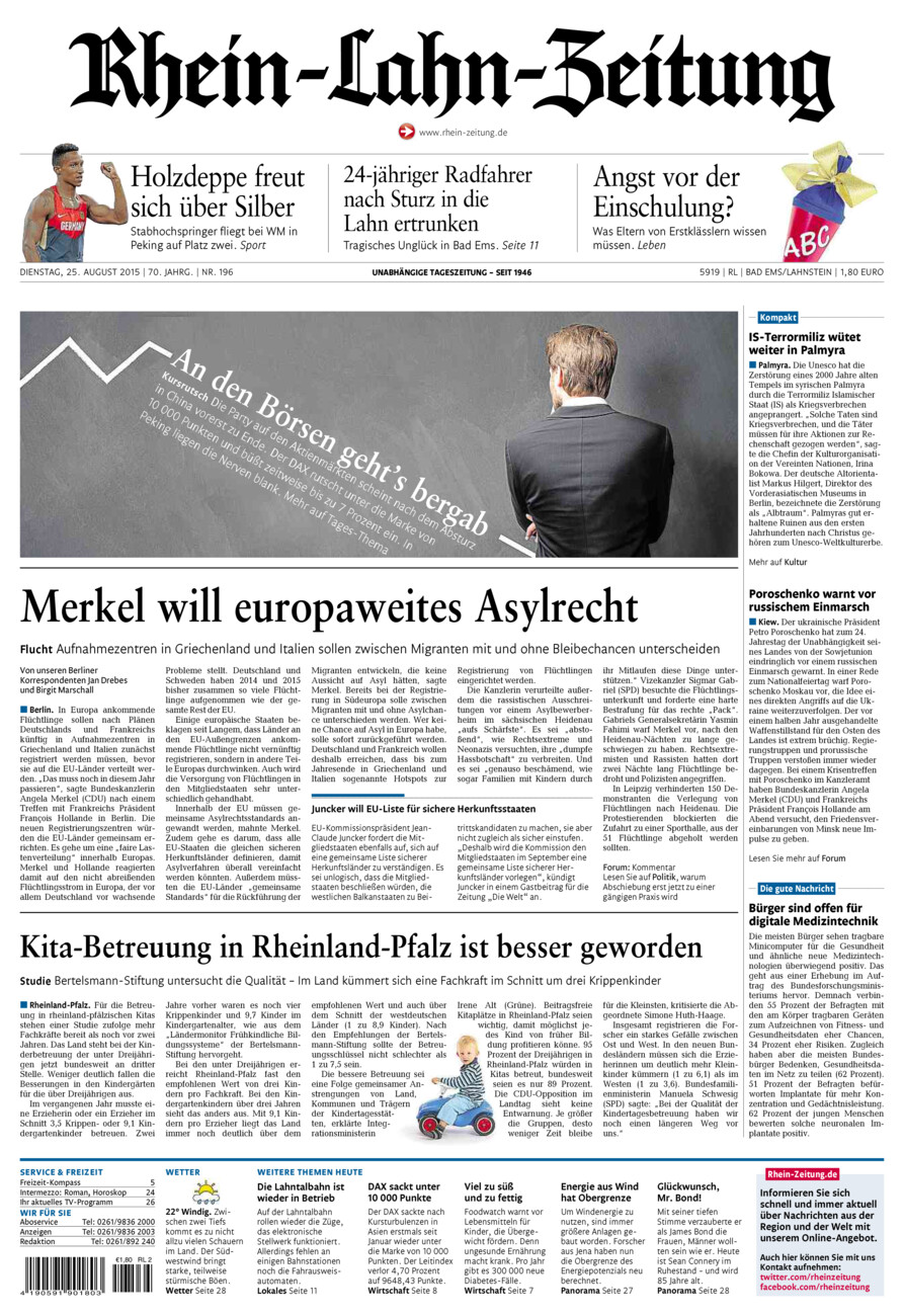 Rhein-Lahn-Zeitung vom Dienstag, 25.08.2015