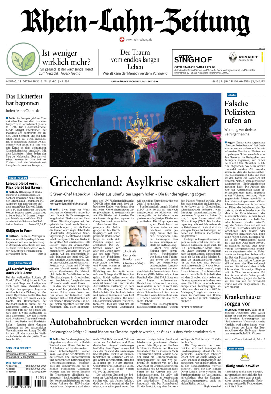 Rhein-Lahn-Zeitung vom Montag, 23.12.2019