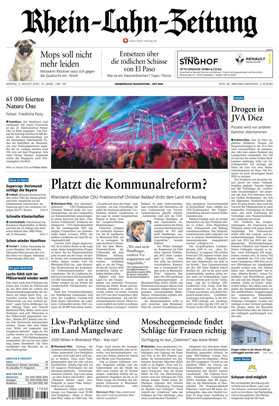 Rhein-Lahn-Zeitung vom Montag, 05.08.2019