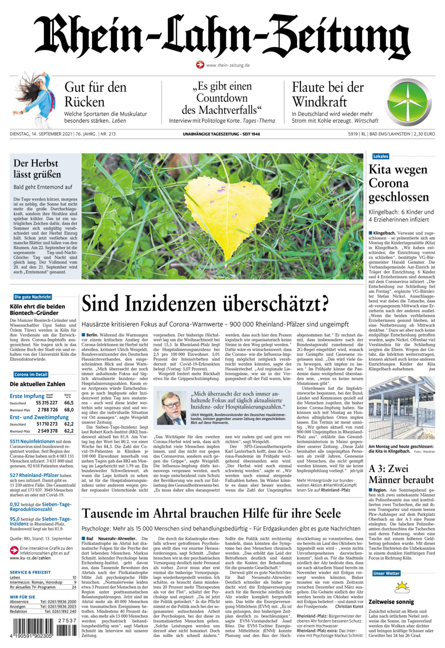 Rhein-Lahn-Zeitung vom Dienstag, 14.09.2021