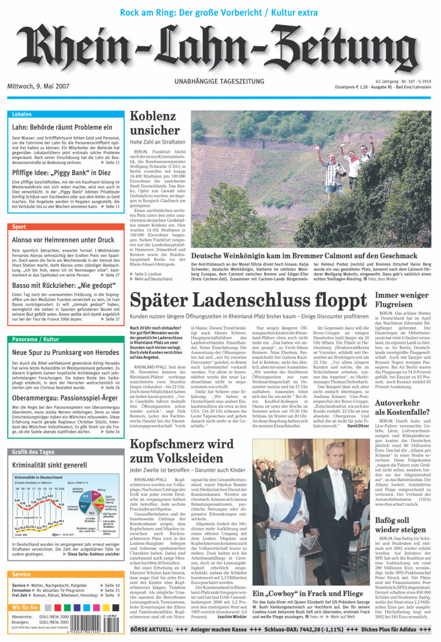 Rhein-Lahn-Zeitung vom Mittwoch, 09.05.2007