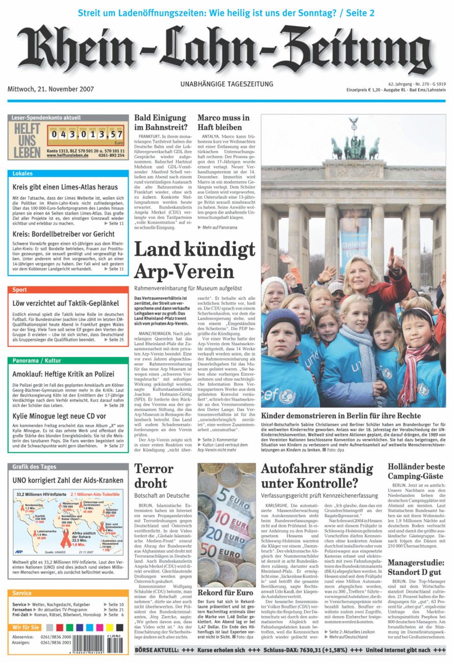 Rhein-Lahn-Zeitung vom Mittwoch, 21.11.2007
