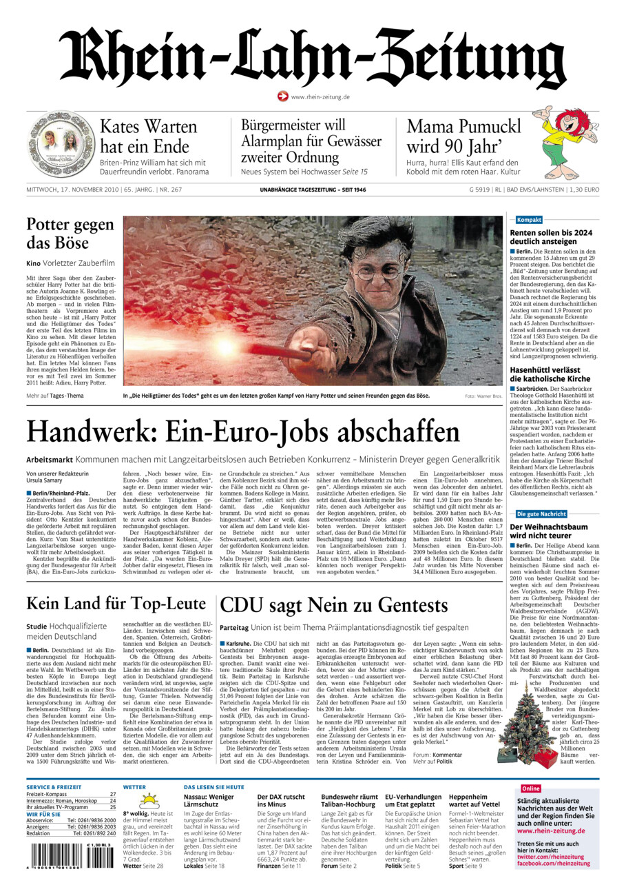 Rhein-Lahn-Zeitung vom Mittwoch, 17.11.2010