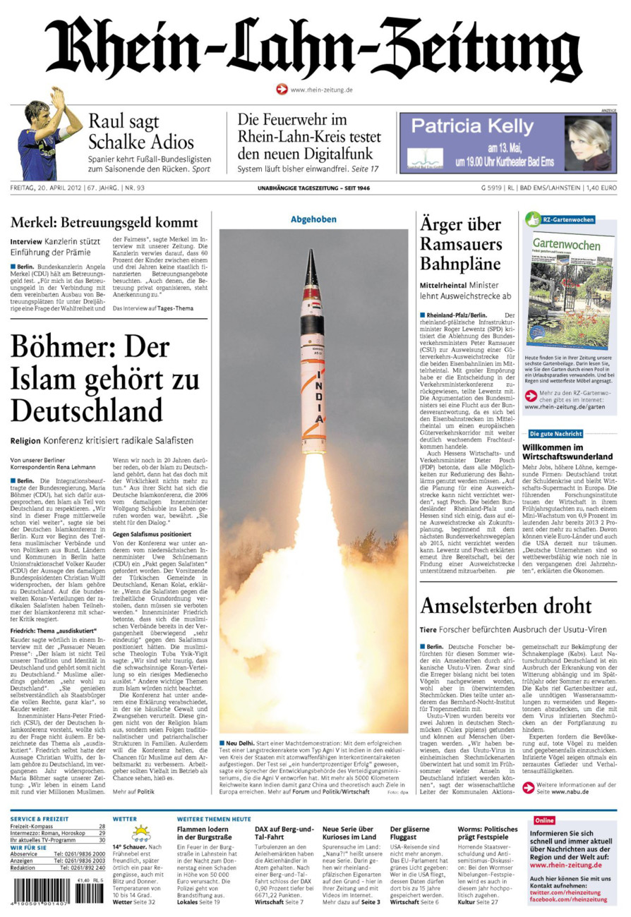 Rhein-Lahn-Zeitung vom Freitag, 20.04.2012