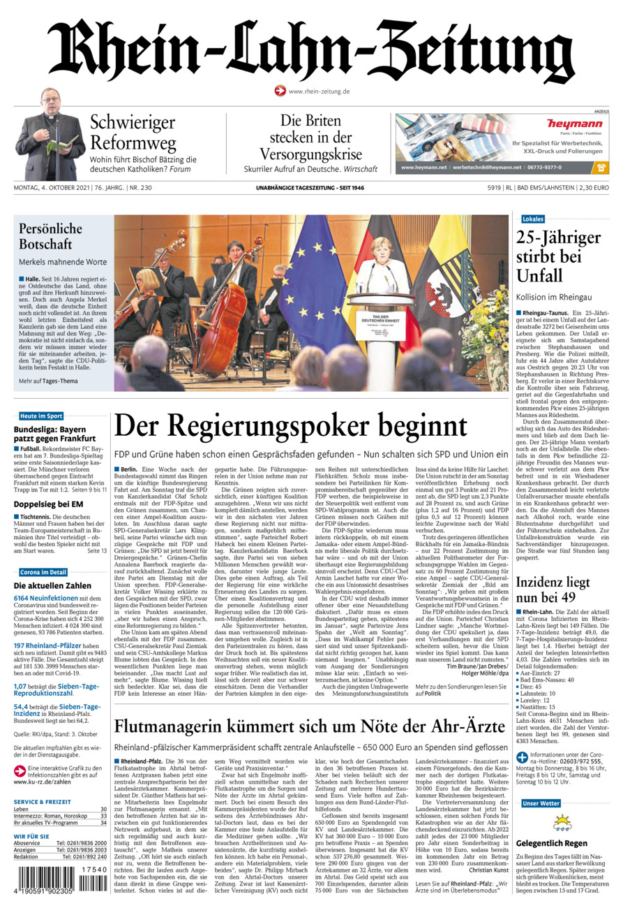 Rhein-Lahn-Zeitung vom Montag, 04.10.2021