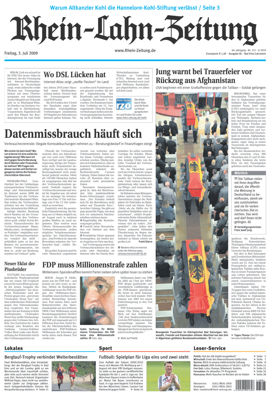Rhein-Lahn-Zeitung vom Freitag, 03.07.2009