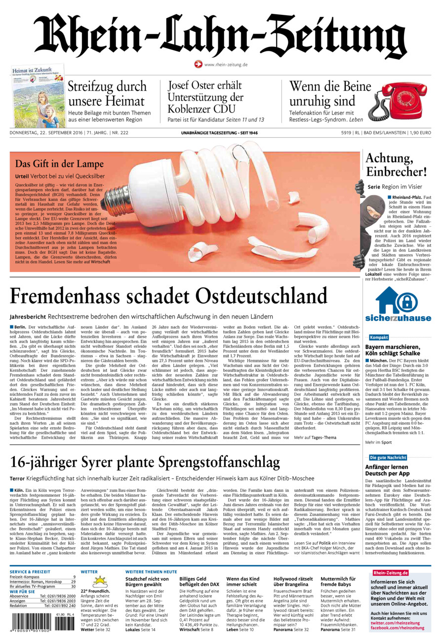 Rhein-Lahn-Zeitung vom Donnerstag, 22.09.2016