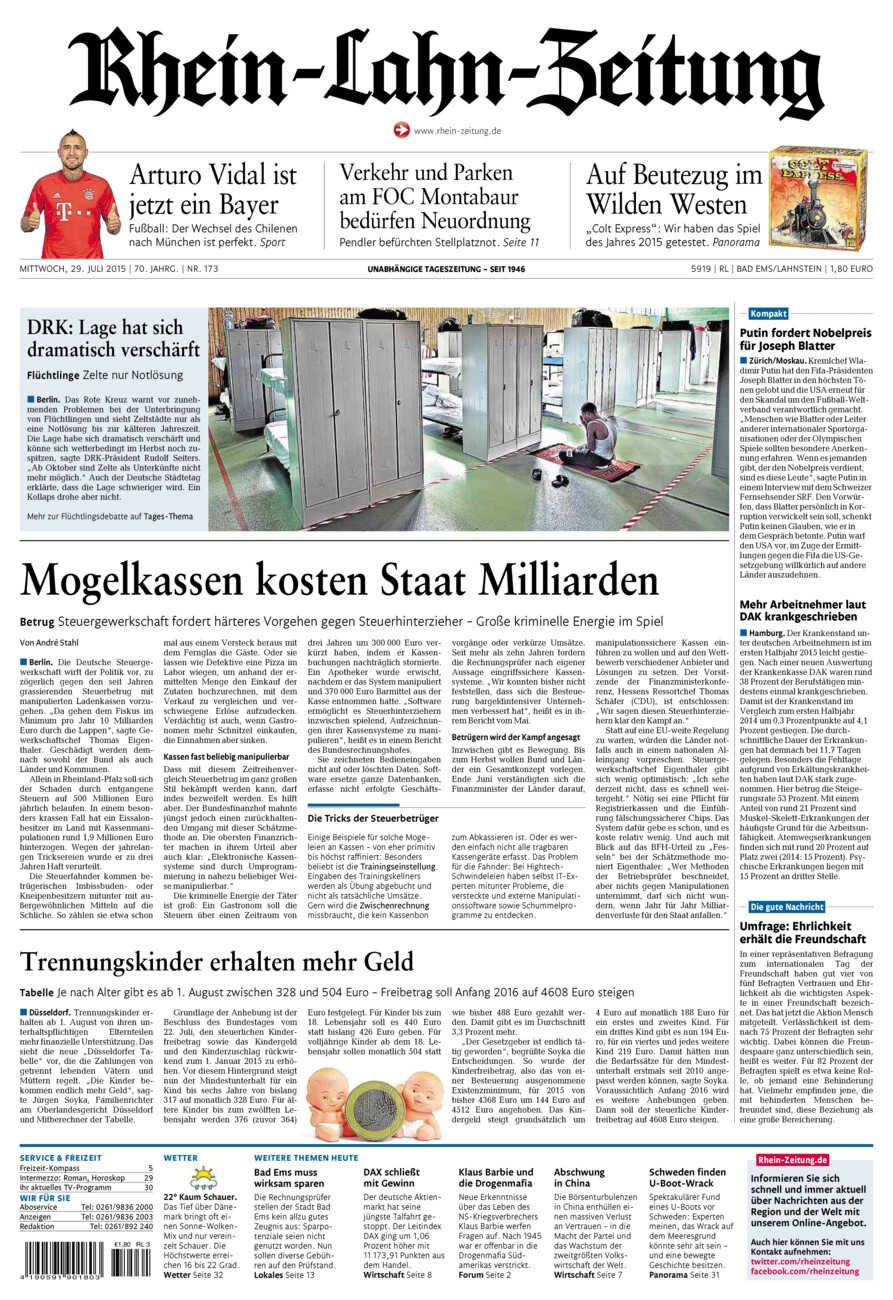 Rhein-Lahn-Zeitung vom Mittwoch, 29.07.2015