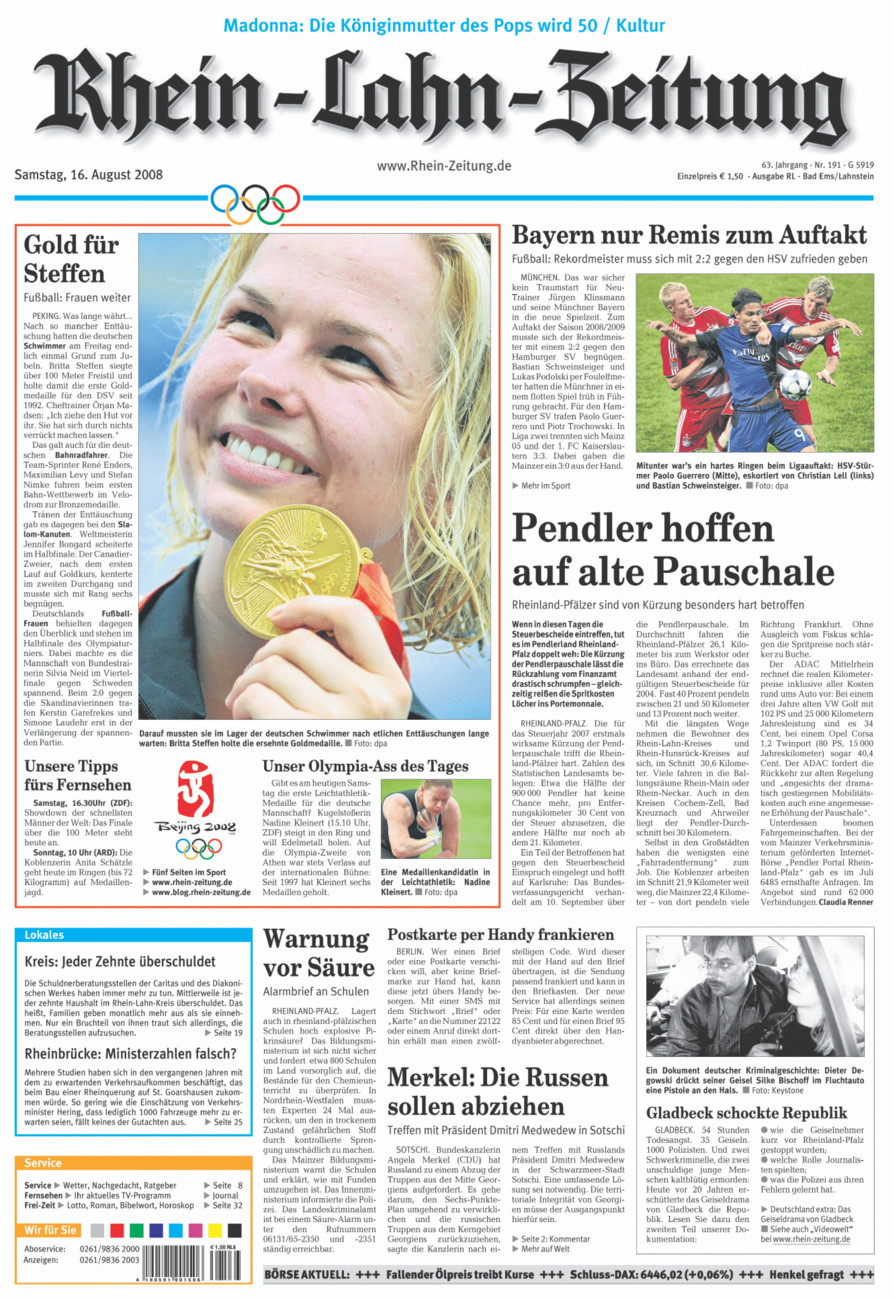 Rhein-Lahn-Zeitung vom Samstag, 16.08.2008