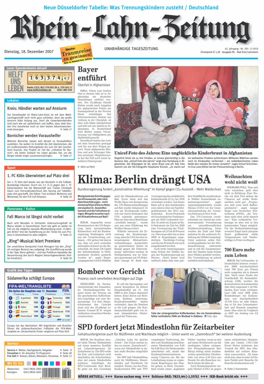Rhein-Lahn-Zeitung vom Dienstag, 18.12.2007