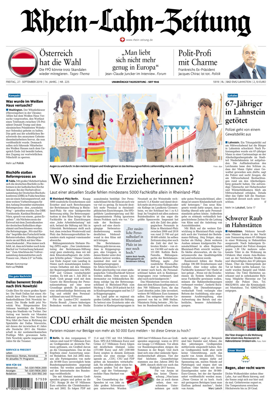 Rhein-Lahn-Zeitung vom Freitag, 27.09.2019