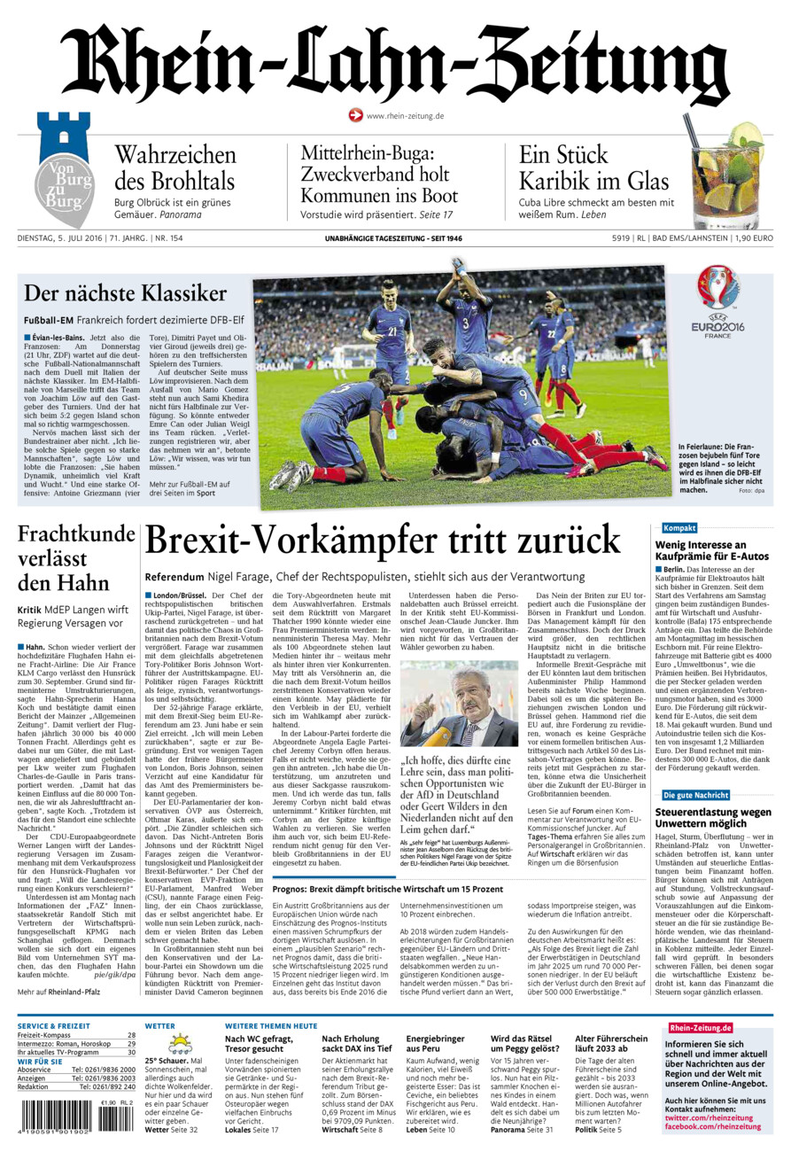 Rhein-Lahn-Zeitung vom Dienstag, 05.07.2016