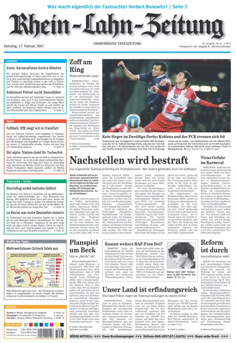 Rhein-Lahn-Zeitung vom Samstag, 17.02.2007
