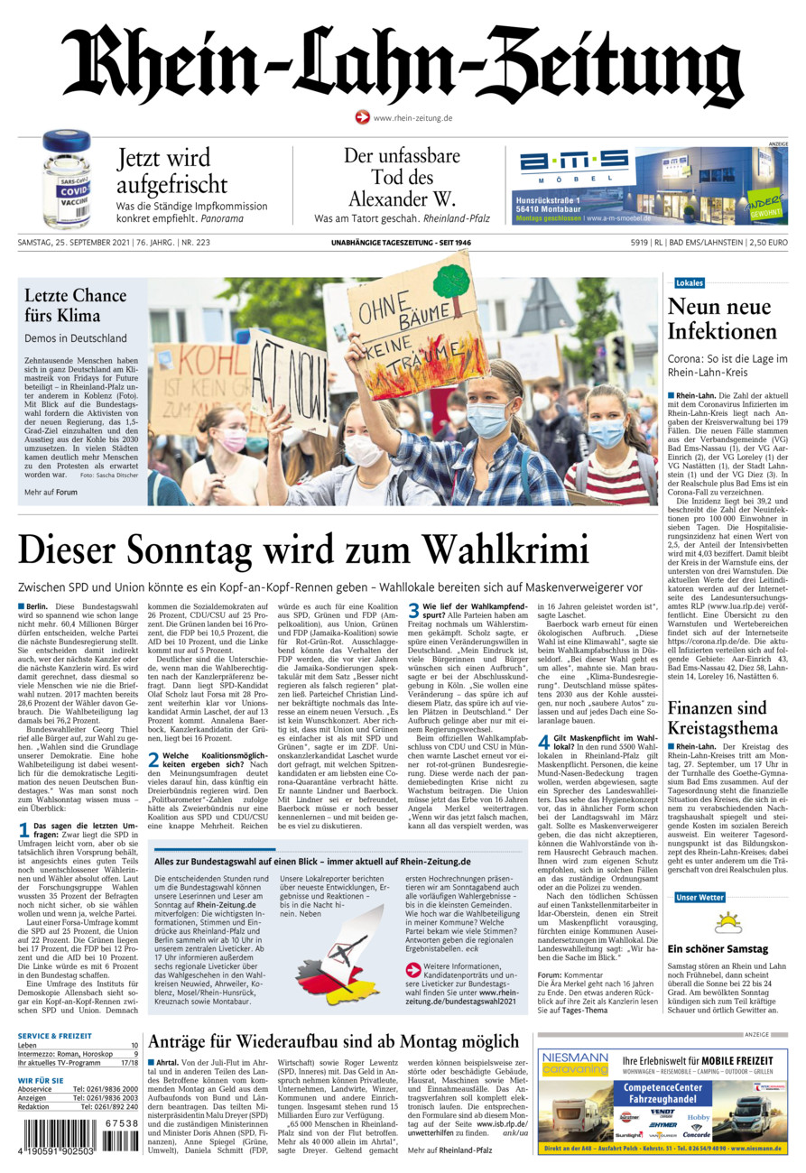 Rhein-Lahn-Zeitung vom Samstag, 25.09.2021