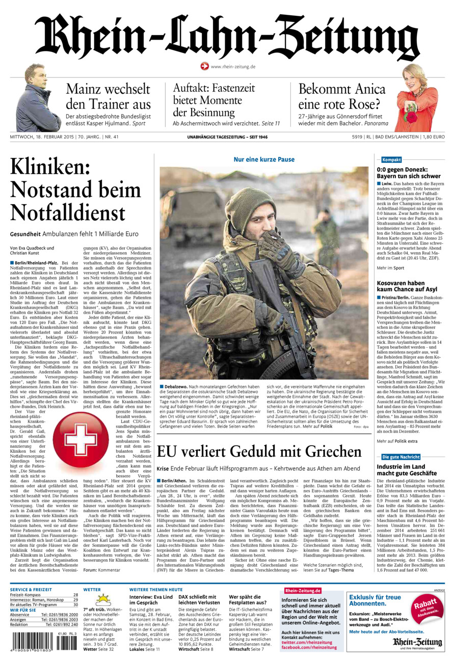 Rhein-Lahn-Zeitung vom Mittwoch, 18.02.2015