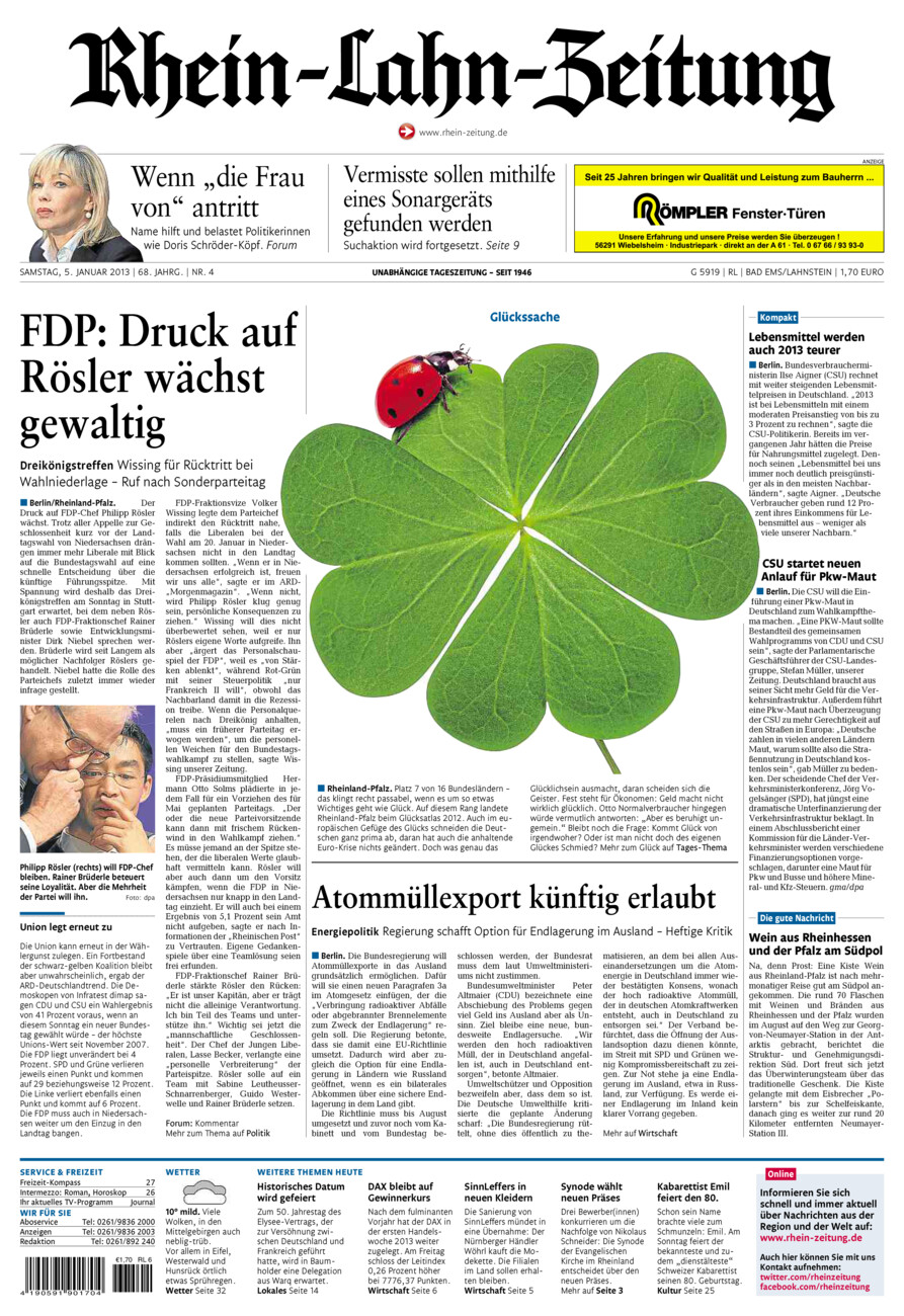Rhein-Lahn-Zeitung vom Samstag, 05.01.2013