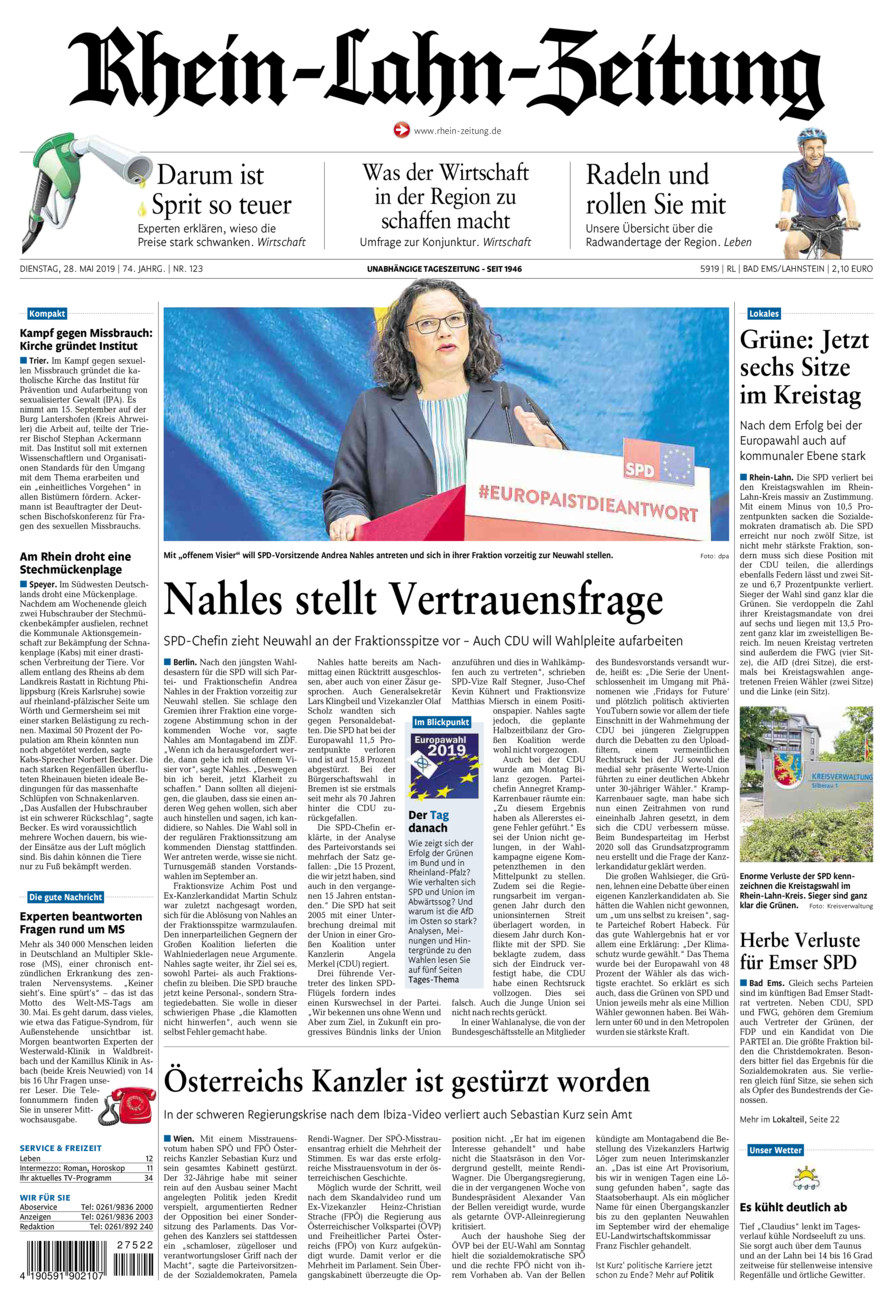 Rhein-Lahn-Zeitung vom Dienstag, 28.05.2019