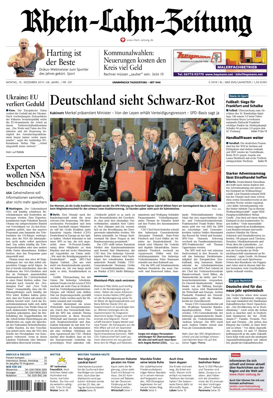 Rhein-Lahn-Zeitung vom Montag, 16.12.2013