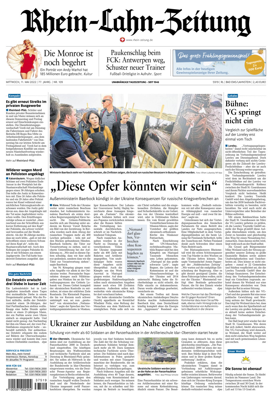 Rhein-Lahn-Zeitung vom Mittwoch, 11.05.2022