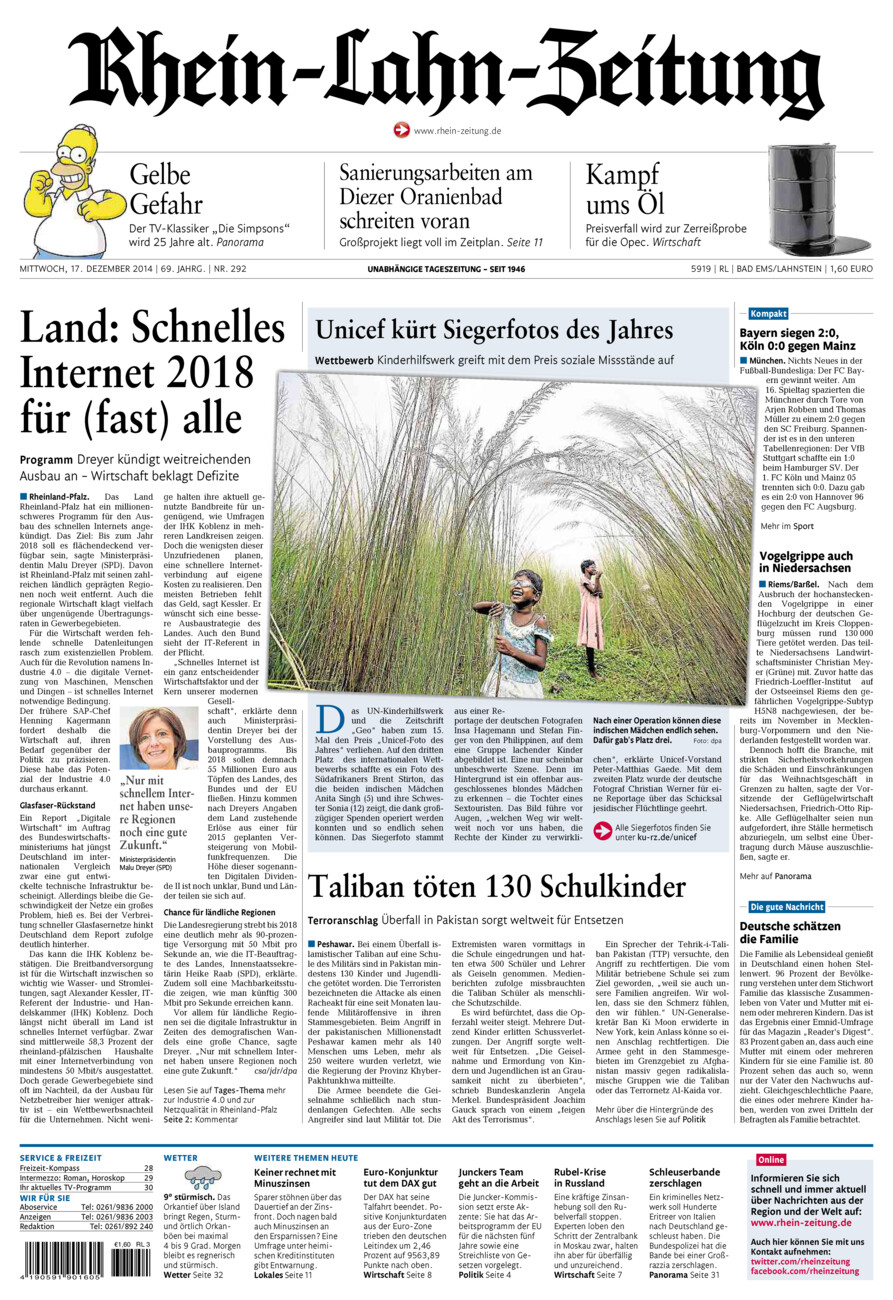 Rhein-Lahn-Zeitung vom Mittwoch, 17.12.2014