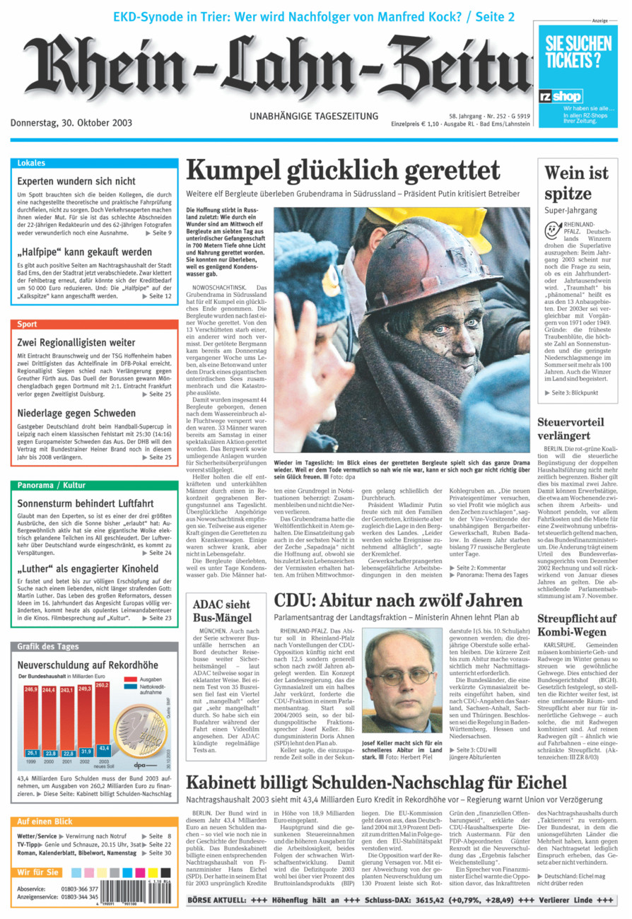 Rhein-Lahn-Zeitung vom Donnerstag, 30.10.2003